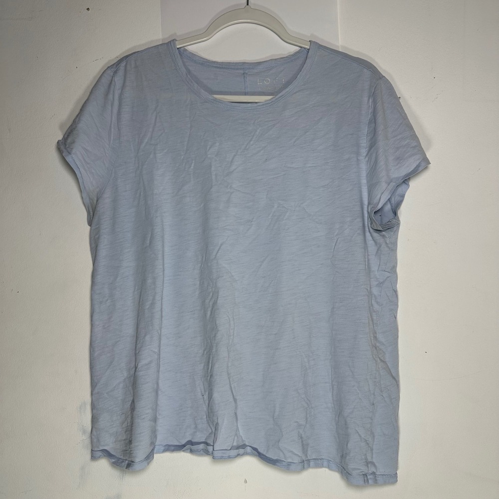 FLAW Ann Taylor Loft Vintage Soft T-Shirt XL Light Blue Cotton Slub Crewneck Tee